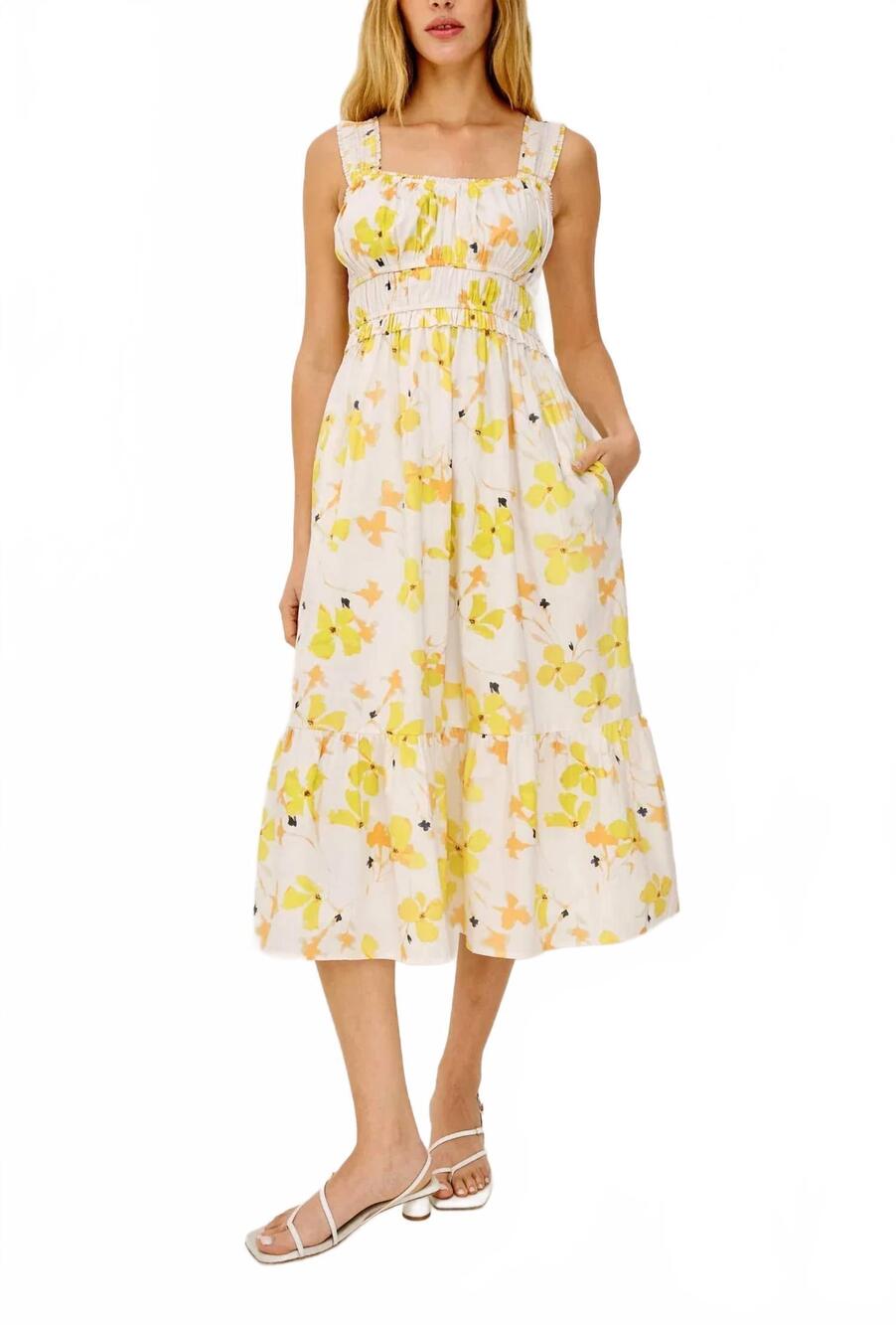 NEW RAILS rafaella smocked dress in tossed daffodils